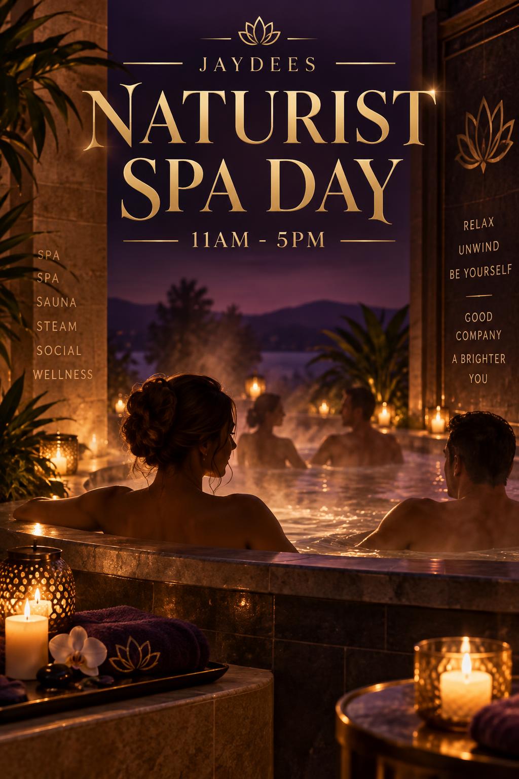 Jaydees Naturist Spa Day poster