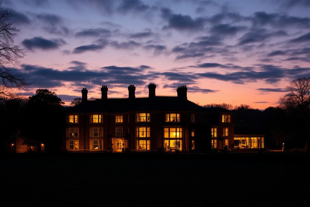 Elegant countryside estate at dusk
